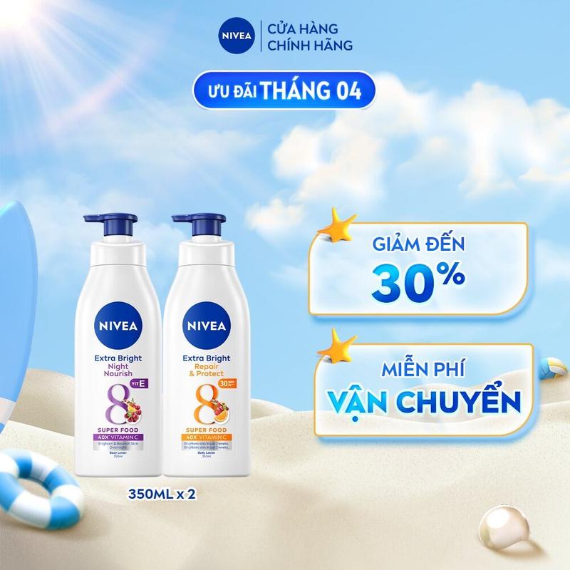 [IH] Bộ 2 Sữa Dưỡng Thể NIVEA 8 Super Foods Ngày Và Đêm Dưỡng Ẩm Sáng Da (350 ml) - 98412+88311