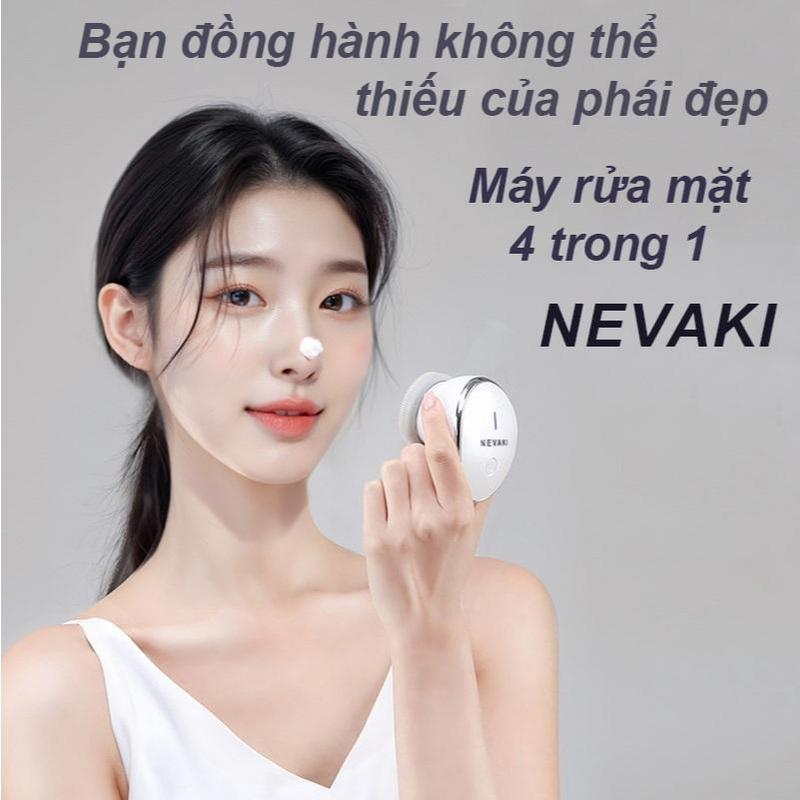 Máy rửa mặt 4 trong 1 NEVAKI, máy tẩy trang rửa mặt đẩy tinh chất và massage nâng cơ - Bảo hành 1 năm