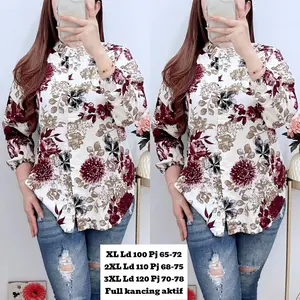 KEMEJA WANITA KEMBANG ROSE KERAH SANGHAI RAYON PREMIUM