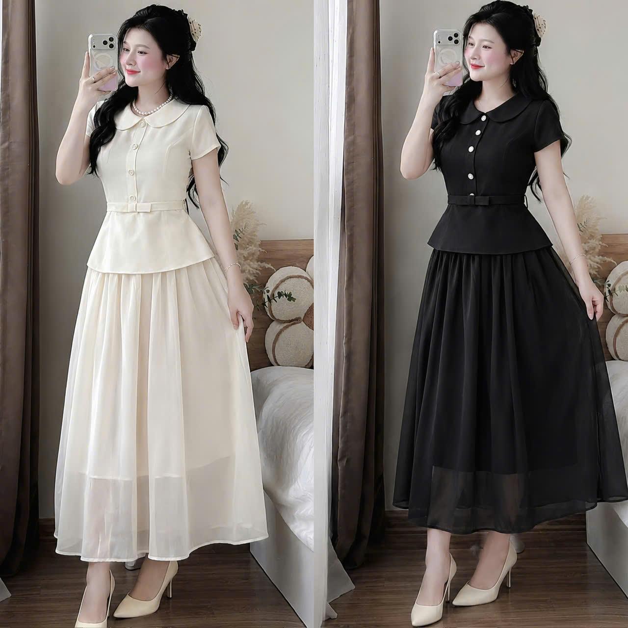 Đầm Dự Tiệc Thiết Kế 2 Lớp Vải Cotton 2 Lớp phối Voan Cao Cấp Thanh Lịch Sang Trọng Cho Các Nàng Bigsize 40–90kg Thời Trang Nữ Béo Xinh Shop - A.1813