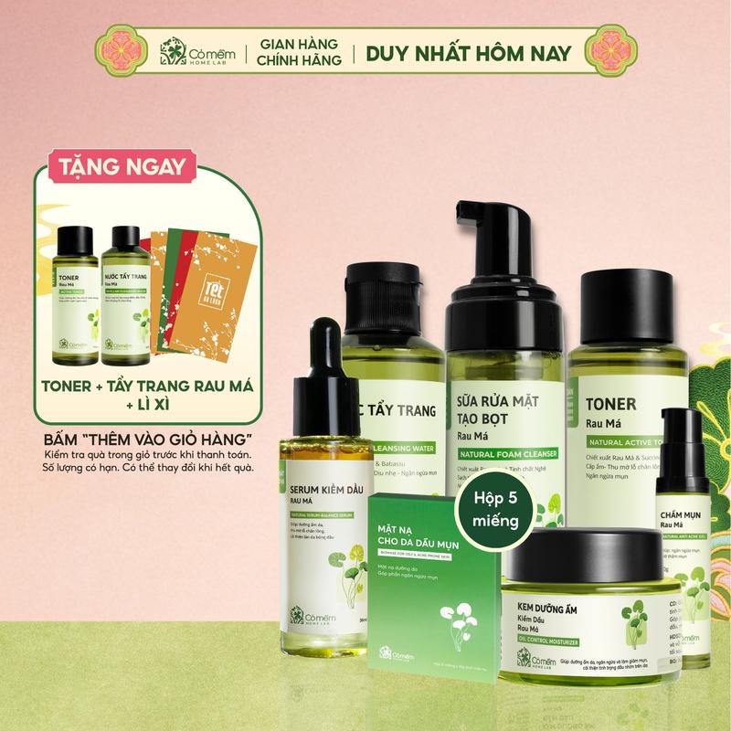   COMBO TẶNG 2 QUÀ MIỄN PHÍ  Trọn bộ Skincare Chăm Sóc Da Kiềm Dầu Giúp Giảm Mụn Rau Má Chuyên Sâu Bọt Rửa Mặt Nước Tẩy Trang Toner Kem Duỡng Serum Chấm Mụn Mặt Nạ Cỏ Mềm 