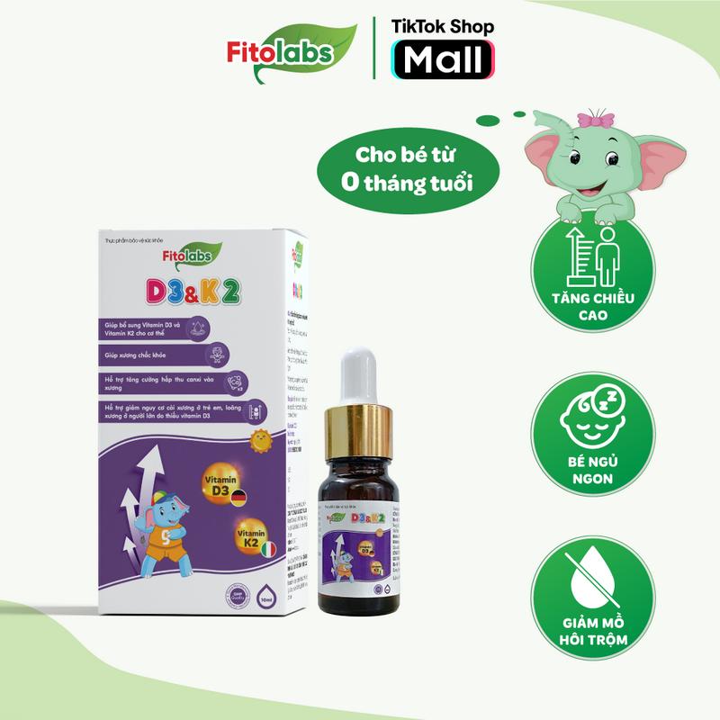Vitamin D3K2-MK7 Cho Bé Fitolabs Dạng Nhỏ Giọt Dễ Dùng Hỗ Trợ Bé Tăng Chiều Cao Giúp Xương Chắc Khỏe Lọ 10ml - FITO1
