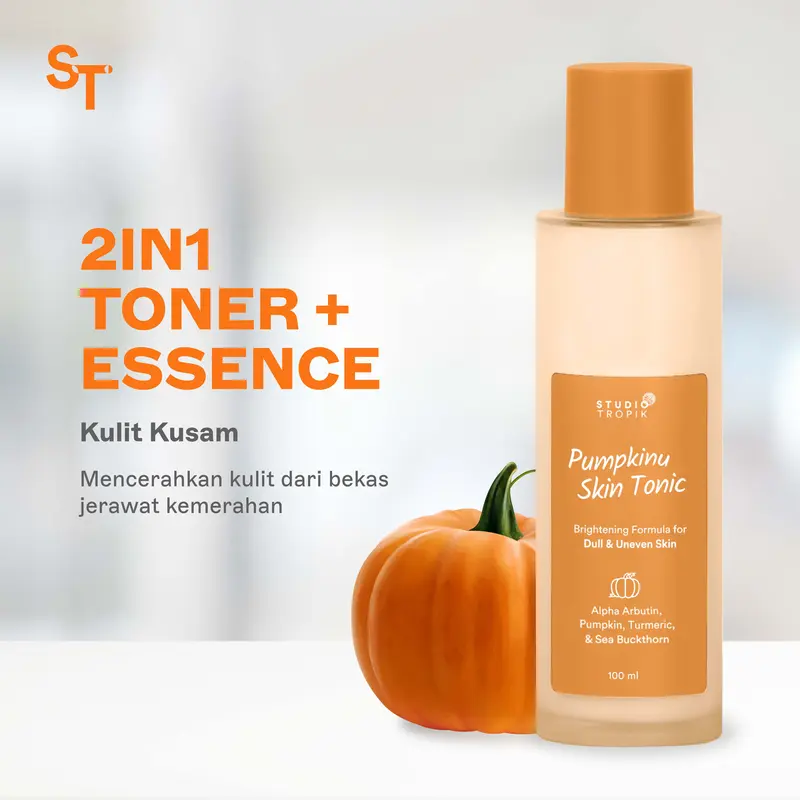 STUDIO TROPIK Pumpkinu Skin Tonic - Toner untuk mencerahkan/brightening kulit kusam | Flek hitam dan bekas jerawat pudar | Mengandung Alpha Arbutin, Pumpkin Extract dan Sea Buckthorn 1