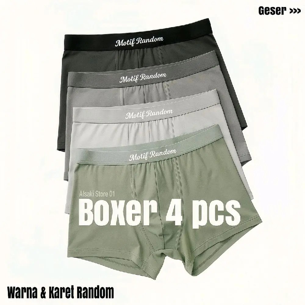 Celana Dalam Pria Dewasa Isi 4 Premium Katun Boxer Cowok Remaja Sport Pendek Hitam baru Kotak Karet Motif
