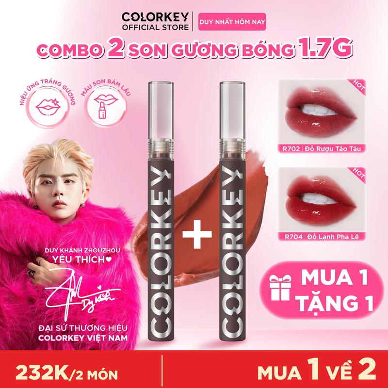 OFFICIAL MUA 1 TẶNG 1 Son Môi Gương Bóng COLORKEY Mirror Tạo Hiệu Ứng Căng Bóng Như Gương Cho Đôi Môi Đầy Đặn Quyến Rũ 1.7g