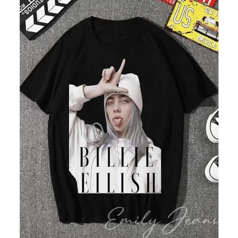 EMILY BILLIE EILISH Black Loose T-shirt Tops for Men & Women Kaos/Shirt Unisex. 8
