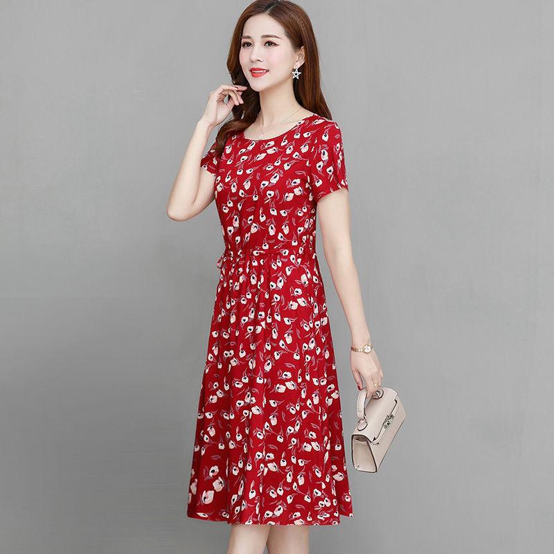 Spring and Summer New plus Size Women's Floral Dress Middle-Aged and Elderly Women's Dress Loose Slimming Plump Girls Anti-Aging Dress 1