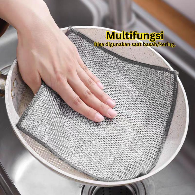 (Isi 10pcs) Kain Lap Dapur Kawat Perak Metalik Bentuk Persegi Halus Sebaguna / Pembersih Panci Piring Kain Cuci Piring Kawat / Lap Cleaning/kain lap microfiber 3
