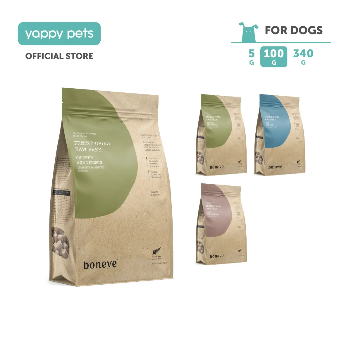 Boneve Freeze-Dried Raw Prey Dog Food | Grain-free, Complete and Balanced, All Life Stage, Trial Pack