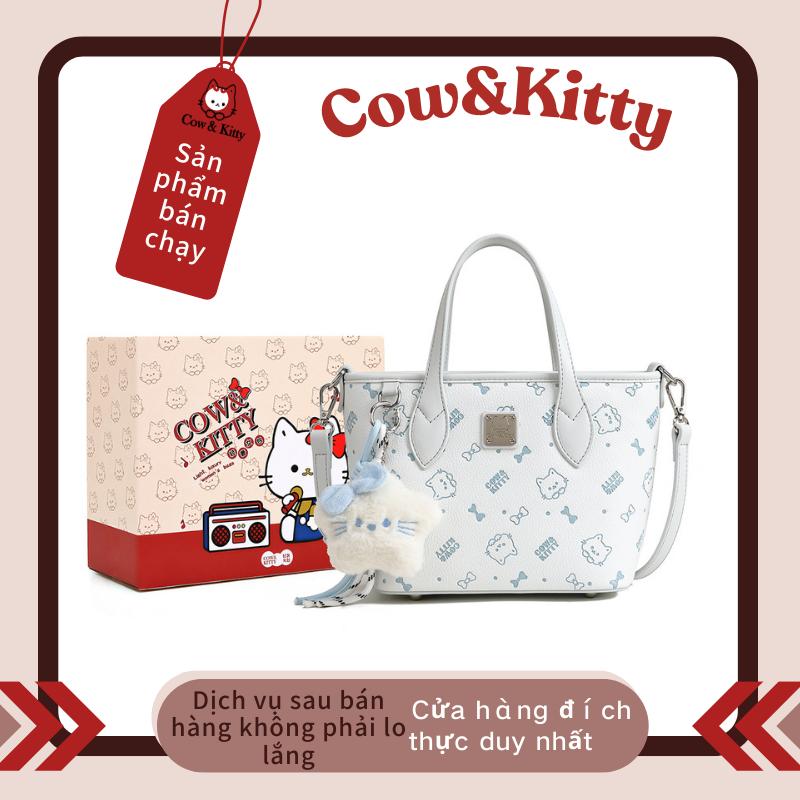 Cow&Kitty  - Túi tote mini, thiết kế hình con bò & mèo Kitty, túi đeo chéo giỏ màu xanh, có thể dùng làm túi xách. Charm Kitty, Cặp Đôi