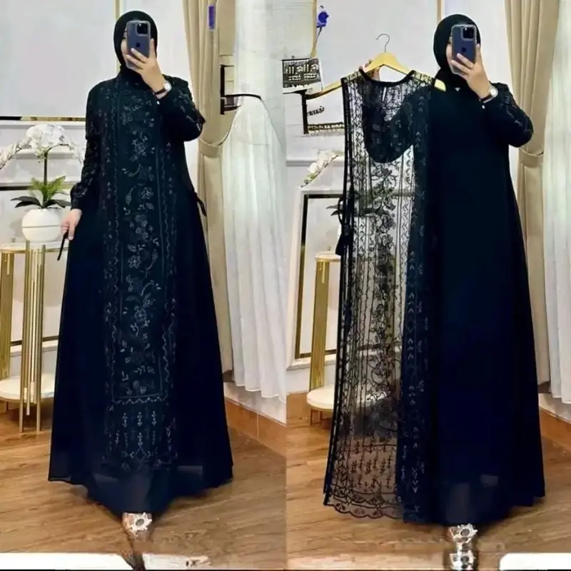 Vigansya Design Wilona Dress Kondangan Dewasa Modleis Elegant Kekinian Dress Bahan Ceruty Babydoll Mix Burkat Mewah 0