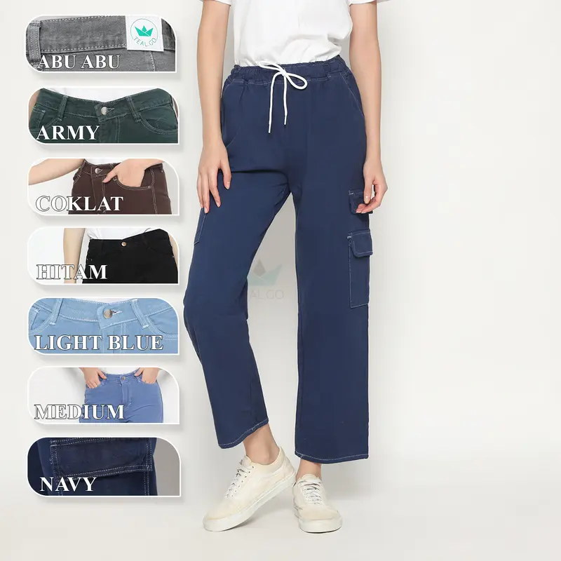 TEAL.GO Celana Panjang Cargo Tali Pinggang karet Non Stretch 0