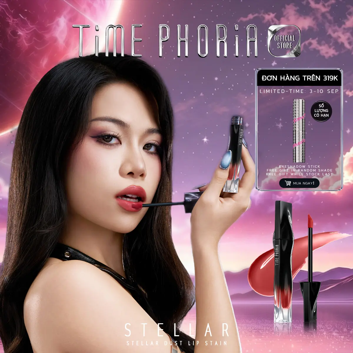 [Main]TIME PHORIA - STELLAR DUST LIP STAIN 5ML | Son tint bóng lì | Trang điểm chuẩn màu lâu trôi