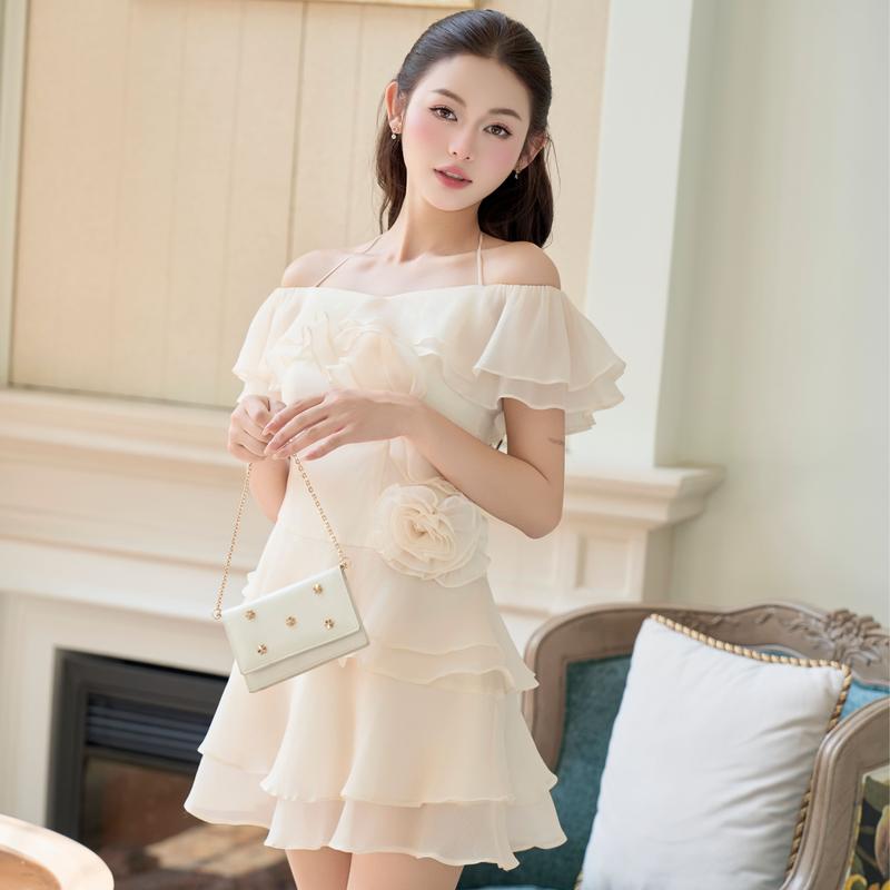 Váy Tk tơ trễ vai bèo đính hoa-VN36-T2-25 váy nữ nhẹ nhàng, váy tiểu thư xinh, váy xinh sang chảnh, đầm đẹp đi tiệc cưới - ZAMY SHOP