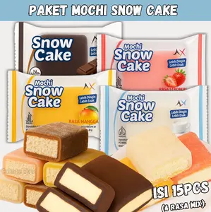 Mochi Snow Cake 4 Varian Rasa  Coklat, Strawberry, Susu, & Mangga Isi 15Pcs Mix Rasa / Kue Mochi Snow Cake