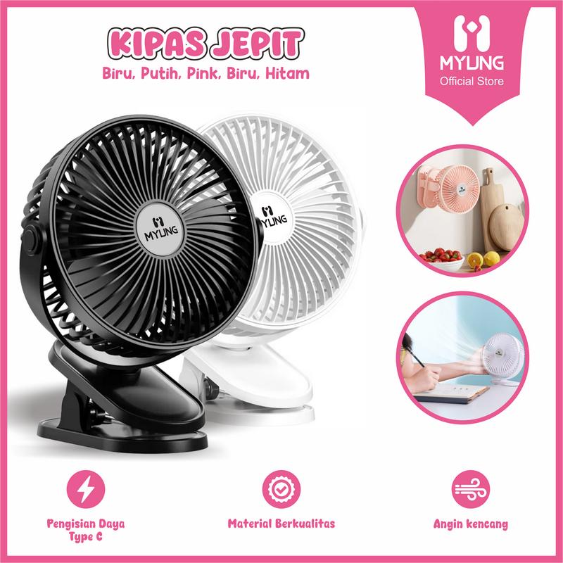 MYUNG Kipas Angin Jepit Meja Portabel USB Clip Mini Fan Rotating