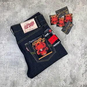 RED DENIM 15Oz - Sanforized Accent selvedge Red Line Black Indigo Original