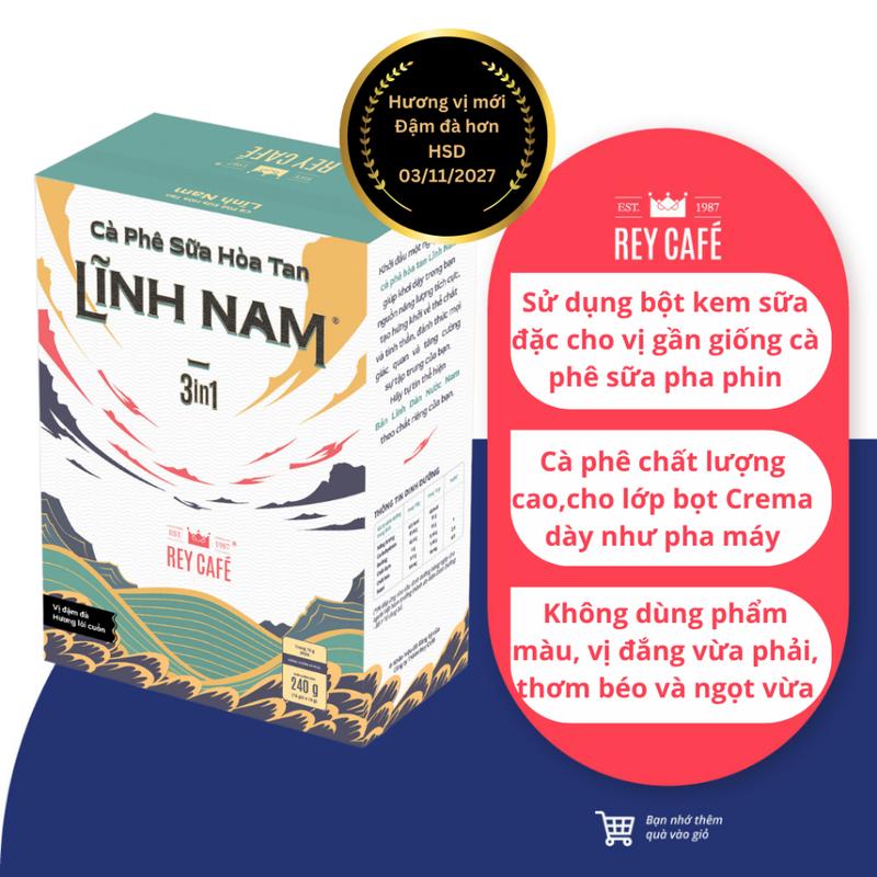 HSD 03/11/2027 Cà Phê Sữa Hòa Tan LĨNH NAM 3IN1 (1 Hộp 15 gói x 16g) - Instant Coffee - Rey Cafe