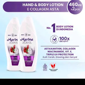 (2 BOTOL) Marina UV White Hand & Body Lotion E Collagen Astaxanthin  460ml / 180ml Pencerah Tubuh Perawatan Mencerahkan Memutihkan Tangan