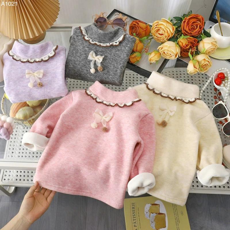  Hey Sussie A1021- Áo Nỉ Cổ Bèo Đính Nơ Cho Bé Gái Size 8-22kg 