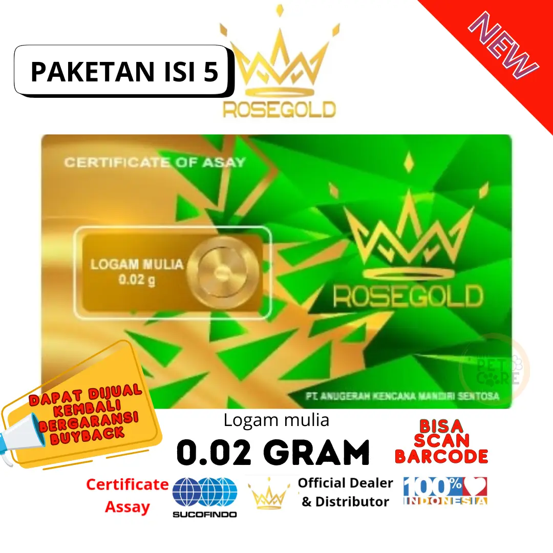 PAKET ISI 5PCS ROSEGOLD 0.02GRAM LOGAM MULIA EMAS MINI