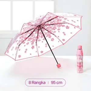 Payung Lipat Manual Motif Cherry Blossom 8 Bone 95 cm Struktur Kokoh dan Tahan Angin