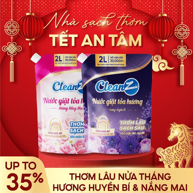 MUA 1 TẶNG 1 Nước Giặt Tỏa Hương CleanZ Công Nghệ Sạch Sâu Lưu Hương Lâu Dài Bảo Vệ Màu Quần Áo Túi Giặt Dung Tích 2L Làm Sạch