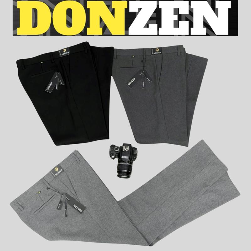 Celana Formal Pria Slim Fit Premium Quality DONZEN Model Elegan - Hitam Abu Tua Abu Muda Kantong Nyaman 1