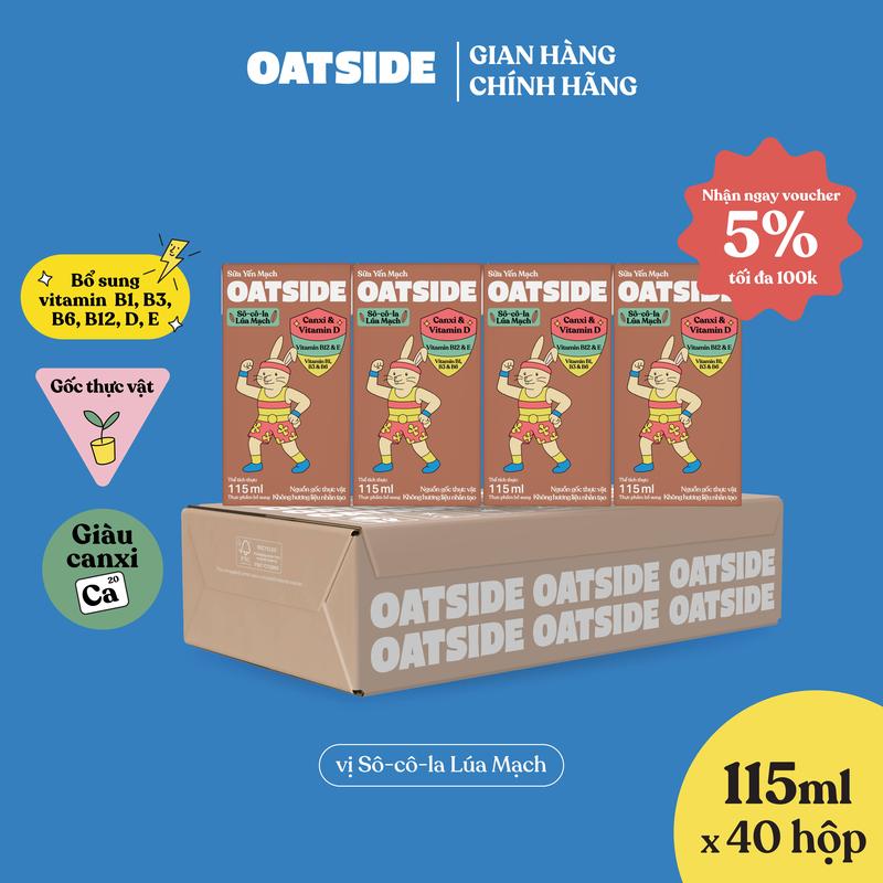 Thùng 40 Hộp Sữa yến mạch OATSIDE vị Sô-cô-la lúa mạch Chocolate lốc 115ml - Không lactose Thơm béo Đậm đà vị sô-cô-la lúa mạch