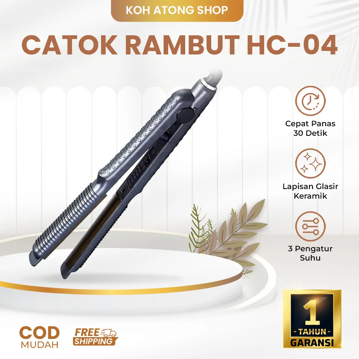 Catok Pelurus Rambut HC-04 Profesional Hair Straightener Temperatur Suhu Catokan