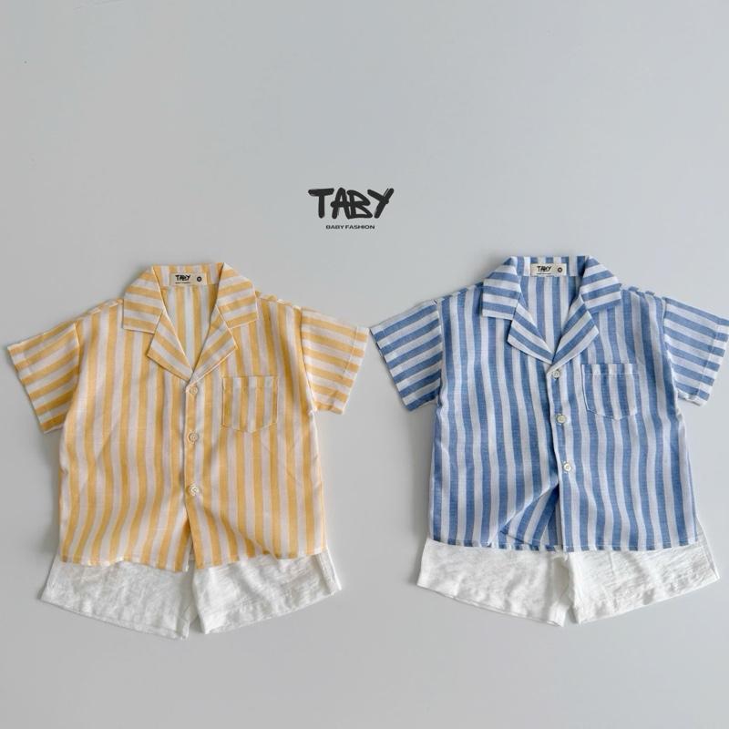 [TABY] Set sơ mi kẻ cộc tay phối cổ v, chất liệu áo sơ mi thô oxford phối quần đũi cho bé trai bé gái 8-28kg TB996
