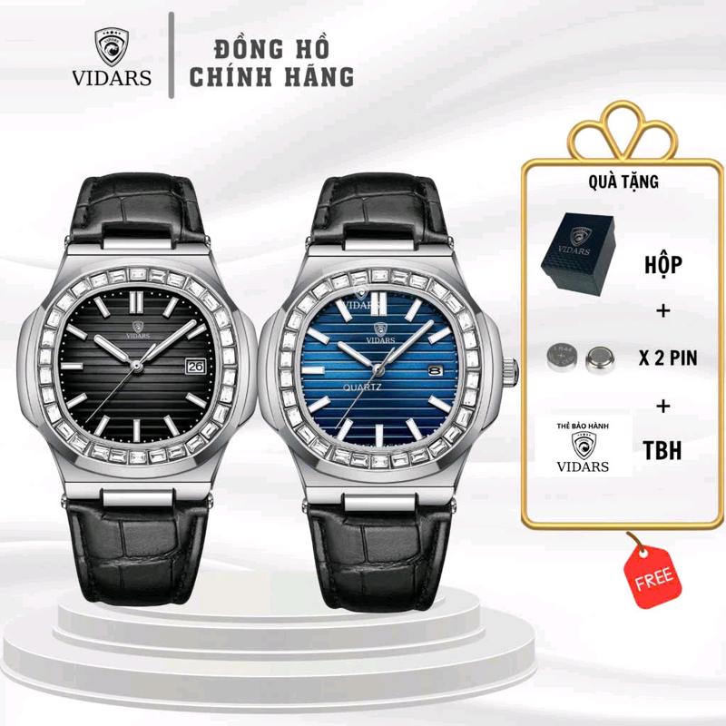   VIDARS STORE  Đồng Hồ Nam VIDARS Tàu Ngầm Viền Đá Dây Da Đen Có Lịch Ngày Mặt Vuông Tròn Bo Góc Chống Nước 3ATM Đeo Tay Watch Chính Hãng Cao Cấp Hàng Hiệu Xịn Thời Trang Nam Đẹp Nam Xịn Đồng Nam Hồ Đẹp Chụp Kỷ Yếu Nam Thể Thao Sport 