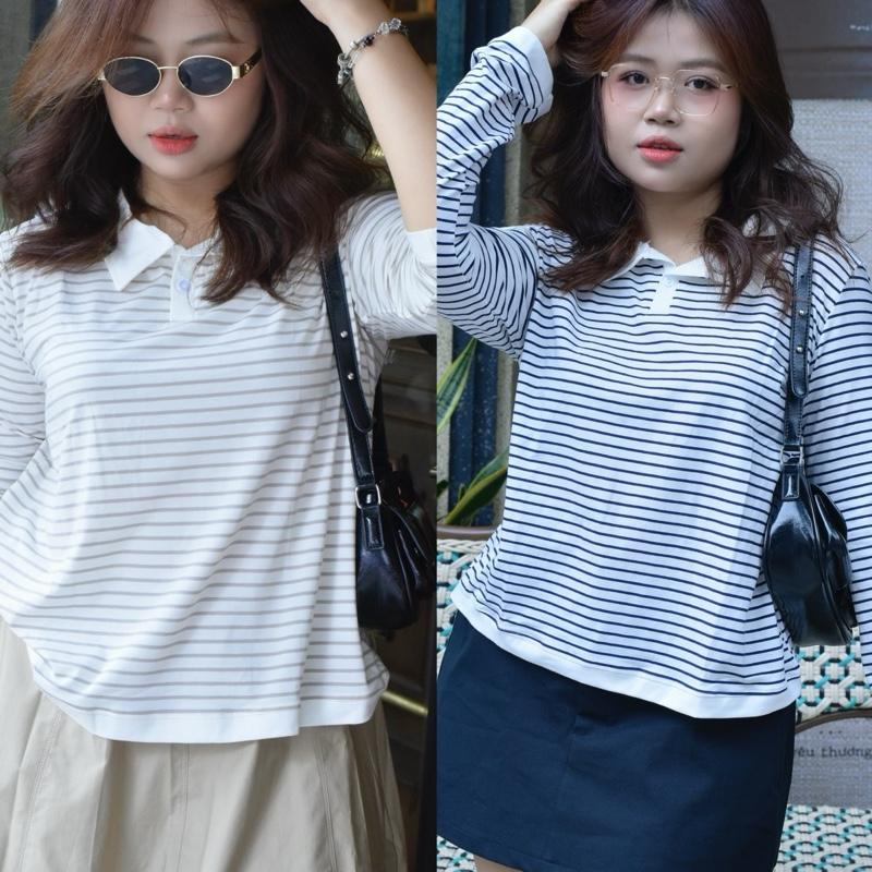  Áo polo sọc tay dài form rộng bigsize 90kg 