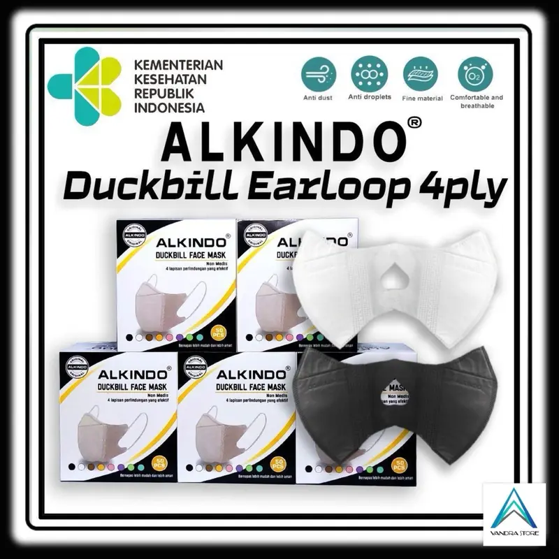 Masker Duckbill 4 Ply Alkindo - Isi 50 Pcs/Box - Nyaman & Aman di Kulit Elegan Di Pakai 1