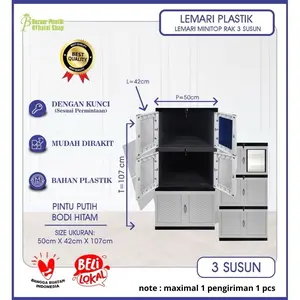 Lemari Baju Plastik / Lemari Pakaian Plastik / Lemari Plastik Susun Motif Timbul Dengan Kaca Dan Full Kunci 2 Susun 3 Susun 4 Susun Dan 5 Susun