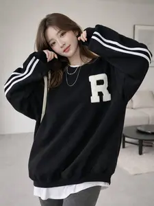 Sweater Sporty Initial R XXL Pakaian Wanita Pria Oversize Fleece Tebal Sweatshirt Bandung Panjang Sablon Hoodie Bahan Fleece Detail Tulisan Sablon Size Lingkar Dada 120cm Panjang 70cm