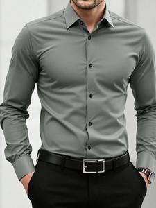 Camisa de manga larga para hombre, diseño clásico formal, cuello sencillo, estilo casual de negocios, ideal para uso diario y trabajo de oficina
