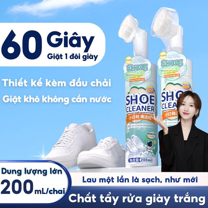 (zhuzhu)Nước lau giày , tẩy giày siêu tiện lợi,  không cần giặt, chỉ cần lau sạch, thành phần dịu nhẹ, Đầu bàn chải siêu mềm, sạch từng khe nhỏ, Loại bỏ vết ố vàng và làm trắng, 200mL