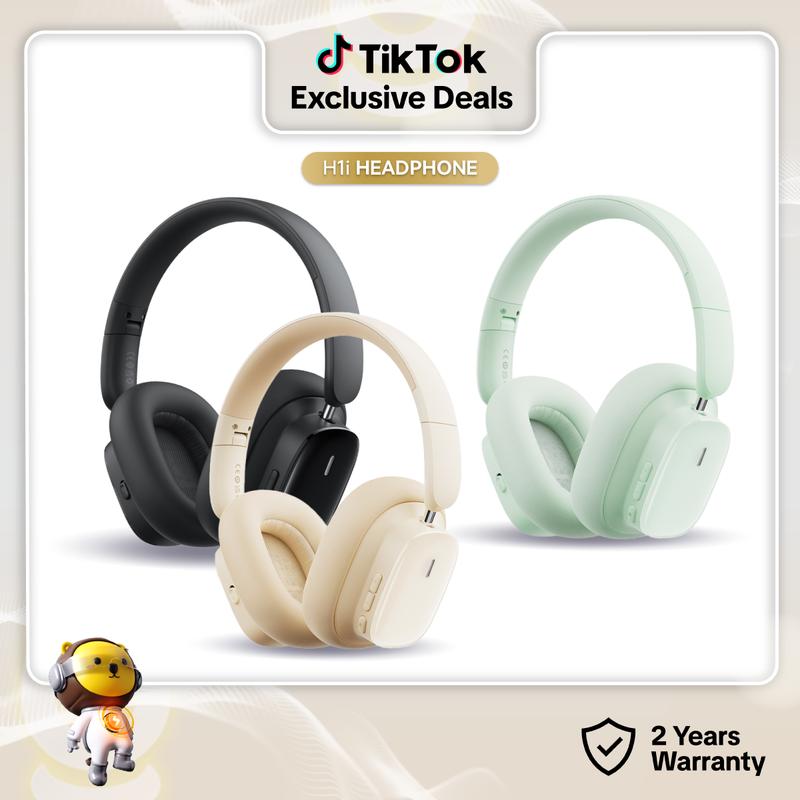 Baseus Bowie H1i Wireless Headphone Bluetooth 5.3 -38db ANC Noise Cancellation Hi-Res 3D Spatial Audio Over the Ear Headsets 100H Earphone