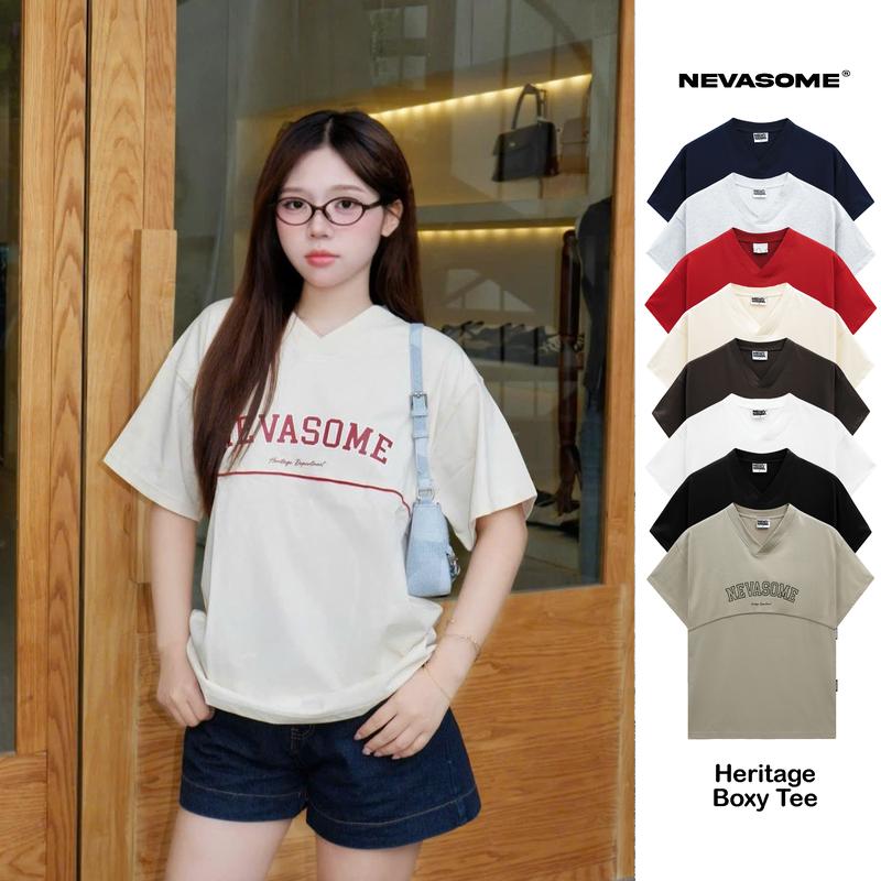Áo Thun Boxy  V - Neck Heritage Ver 2 Nevasome Cotton 250gsm Local Brand Tay Lỡ Form Boxy Rộng Nam Nữ Menswear Womenswear