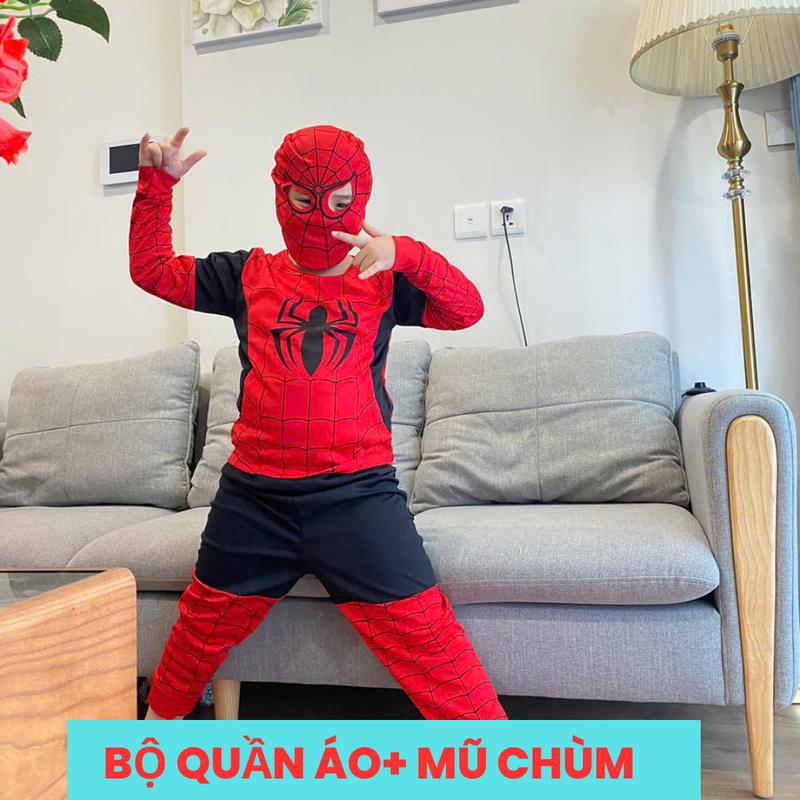 14ĐEN Bộ quần áo siêu nhân nhện dài tay cho bé trai vải thun co giãn size 10kg đến 32kg