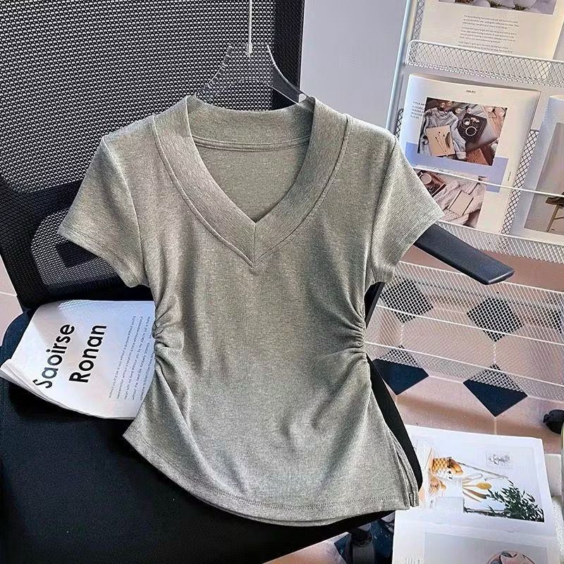 ALCOLLECTION-Kaos Atasan Wanita Polos-Lengan Pendek-Model Cubit Kiri-Kanan-Bahan Semi Spandex Size M L XL XXL ALCOLLECTION-Kaos Atasan Wanita Polos-Lengan Pendek-Model Cubit Kiri-Kanan-Bahan Semi Spandex Size M L XL XXL