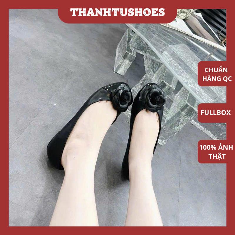 (m166-4) GIày búp bê nữ đế bệt hoa trà da lỳ hàng QCCC