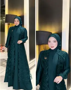 Modesty Busana Marbela Dress Emerald Green Terbaru Gamis Wanita Lebaran Kekinian Bahan Velvet Mix Brukat Ziper Depan Busui Friendly Size ML XL XXL
