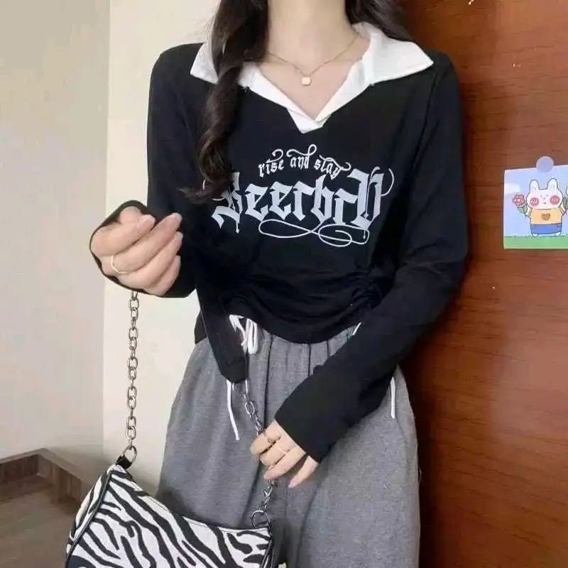 Kaos Longsleeve Serut RISE N SLAY Wanita Knit Rib (LD 88, P 40) Kasual 0