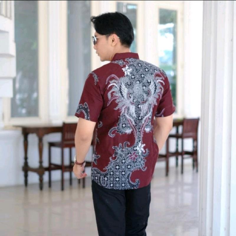 Kemeja Batik Jumbo Dewasa Pria - Warna Brukundy - Baju, Katun Formal Panjang 4