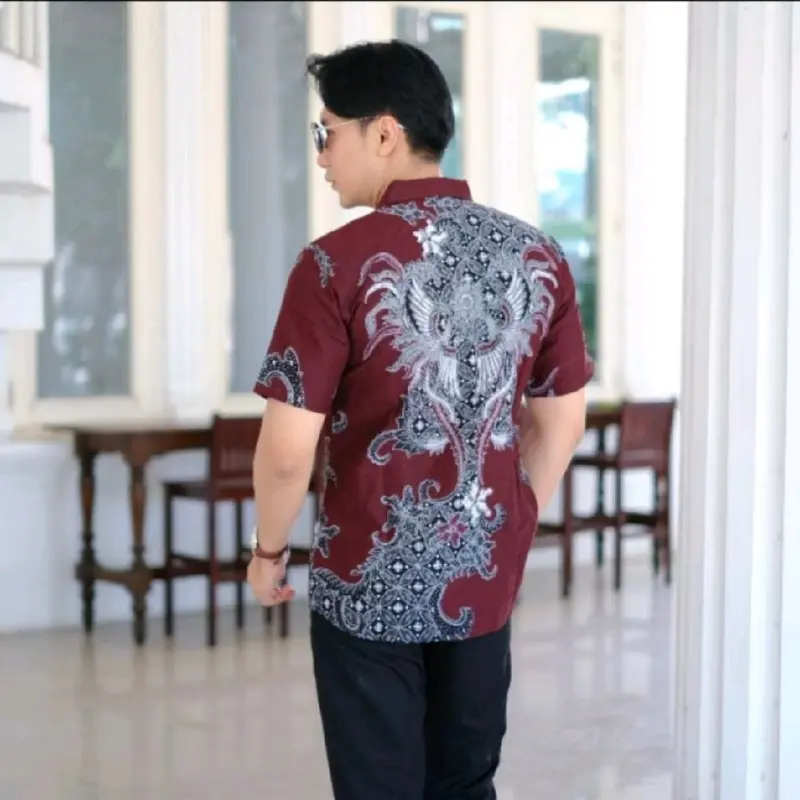 Kemeja Batik Jumbo Dewasa Pria - Warna Brukundy - Baju, Katun Formal Panjang 4