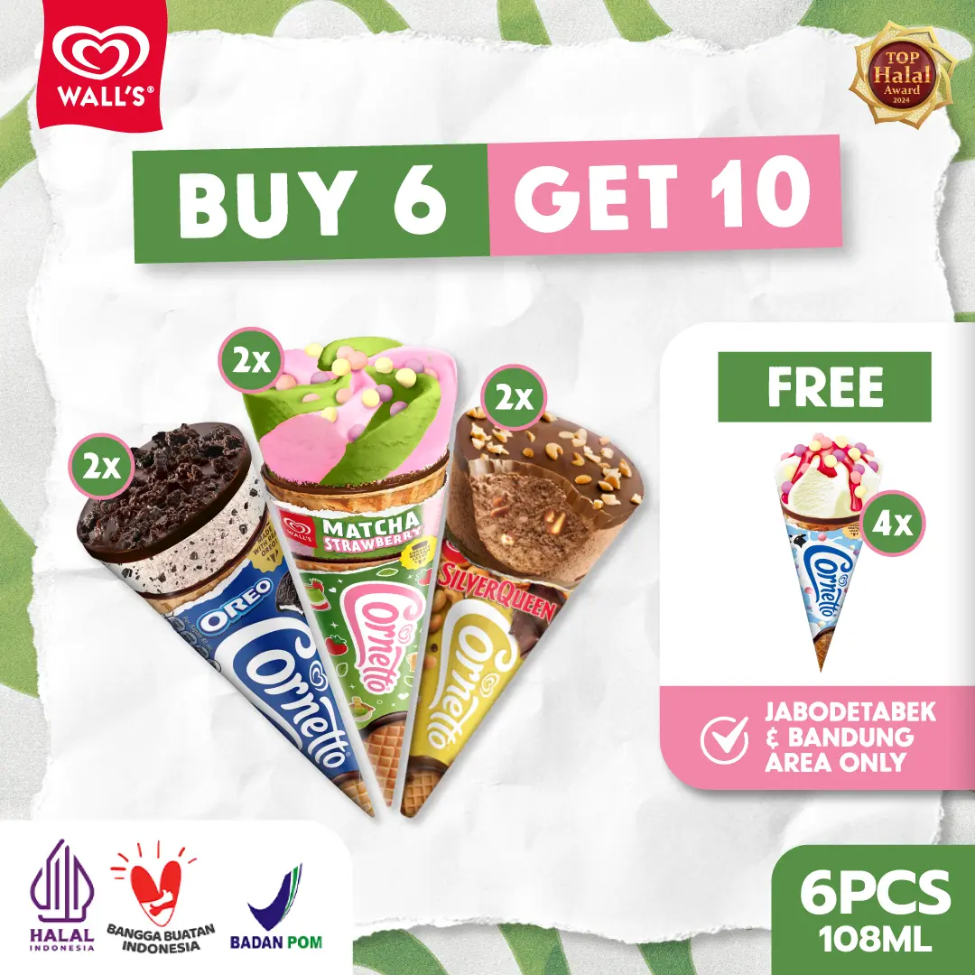 [BUY 6 GET 10] Cornetto Matcha Strawberry FREE Cornetto Crunchy Milky Berry