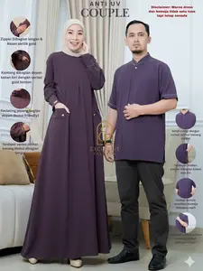 Set baju couple ANTI UV Dress busui friendly dan Kemeja sarimbit Lebaran size S, L, XL Jumbo variasi jahitan benang timbul