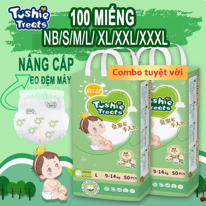 【100 miếng Tushie Treats- Bỉm quần/tã dán trẻ em cao cấp công nghệ Nhật Bản, bịch 50 miếng, thấm hút 1000ml, đủ size NB-3XL